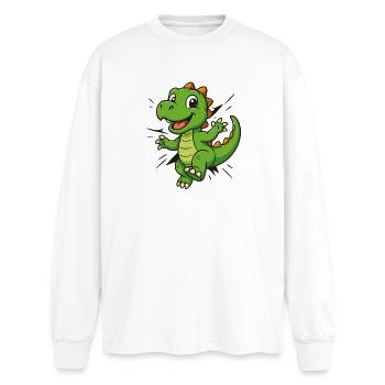 Süßer Comic Dino –  Kinder & Dinosaurier Fans - Oversized Langarmshirt  - Weiß - Vorne - AI Model Male 185 light (185cm)