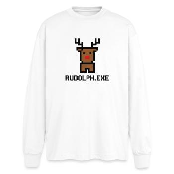 Rudolph.exe Pixel Rentier - Oversized Langarmshirt  - Weiß - Vorne - AI Model Male 185 light (185cm)