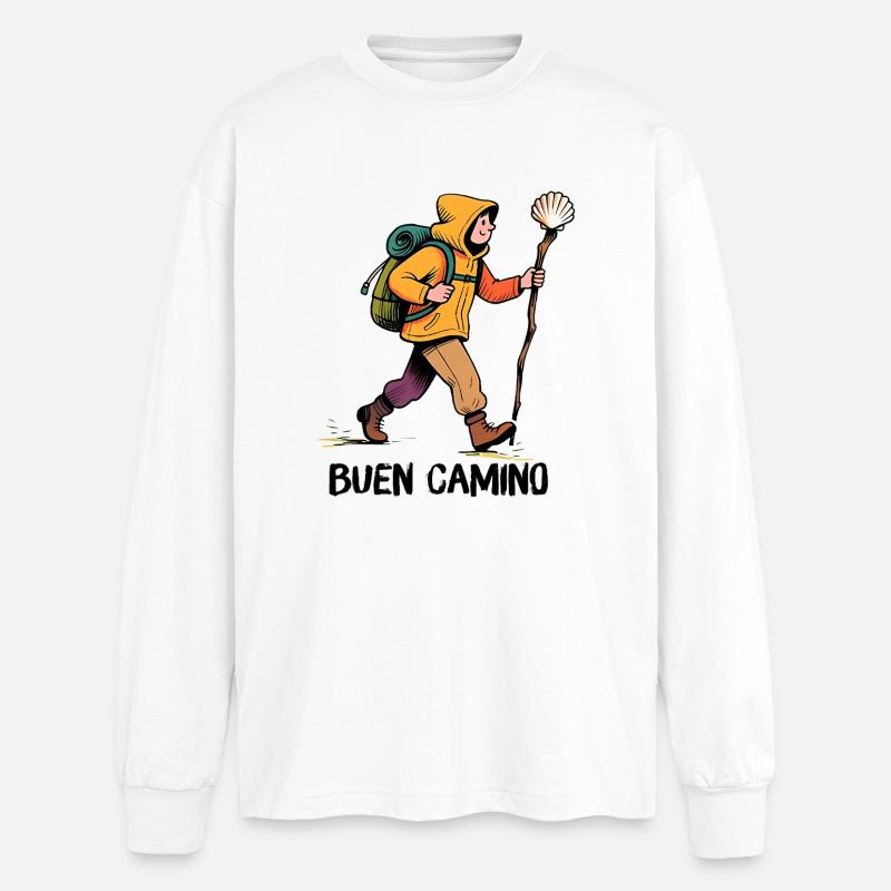 Pilger auf dem Jakobsweg - Oversized Langarmshirt  - Weiß