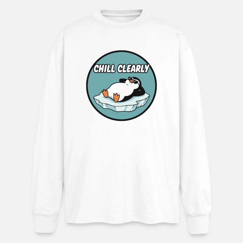 Chill Clearly Pinguin auf Eis - Oversized Langarmshirt  - Weiß