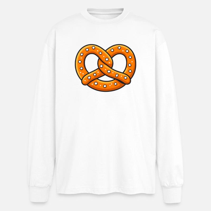 Orangene Brezel Illustration - Oversized Langarmshirt  - Weiß