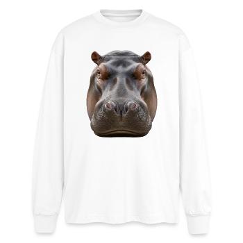 Nilpferd Porträt Detail Wildlife Design - Oversized Langarmshirt  - Weiß - Vorne - AI Model Male 185 light (185cm)