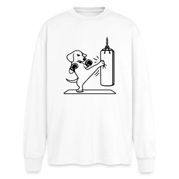 Kickboxing Boxing Dog Dachshund - Oversized Long Sleeve T-Shirt - white - Front - AI Model Male 185 light (185cm)