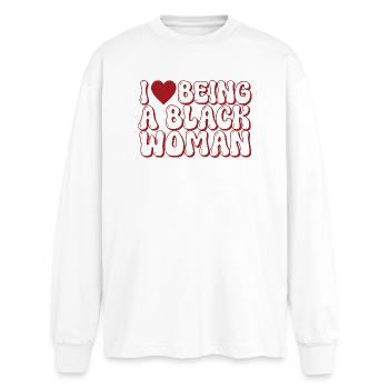 Proud Black Woman Bubble Letter Design - Oversized Long Sleeve T-Shirt - white - Front - AI Model Male 185 light (185cm)