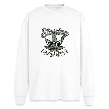 Rester littéraire 2026 - T-shirt manches longues oversize - blanc - Devant - AI Model Male 185 light (185cm)