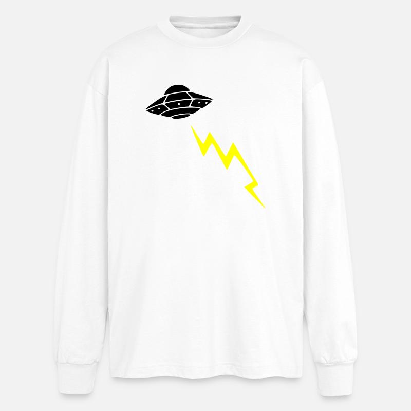 UFO Invasion Lightning Attack Alien Vector - Oversized Long Sleeve T-Shirt - white