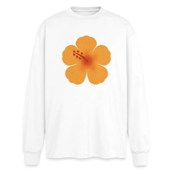 Orange-Hibiskusblüte - Oversized Langarmshirt  - Weiß - Vorne - AI Model Male 185 light (185cm)