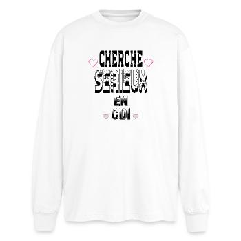 Suche nach einem ernsthaften unbefristeten Vertrag - Oversized Langarmshirt  - Weiß - Vorne - AI Model Male 185 light (185cm)