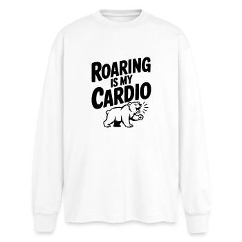 Brüllen ist mein Cardio - Oversized Langarmshirt  - Weiß - Vorne - AI Model Male 185 light (185cm)