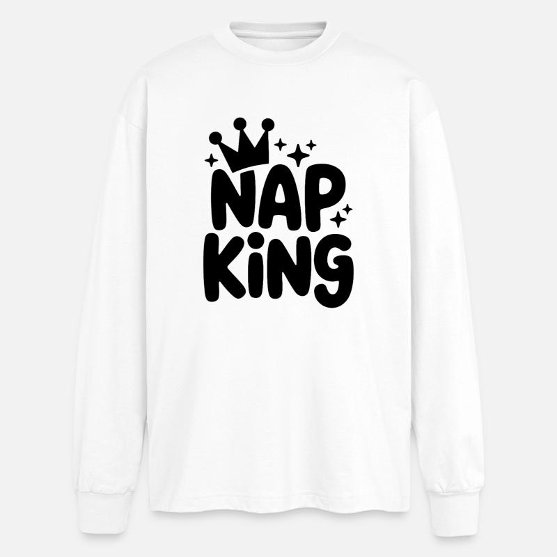 Nap King: königliche Ruhe - Oversized Langarmshirt  - Weiß