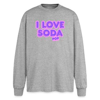 J'adore les sodas - T-shirt manches longues oversize - gris chiné - Devant - AI Model Female 180 light (180cm)