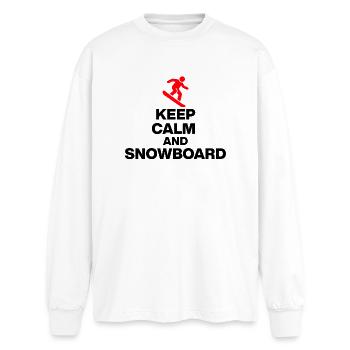 RESTE CALME ET FAIS DU SNOWBOARD ! PLAISIR SUR LES PISTES ET PLAISIR EN CABANE - T-shirt manches longues oversize - blanc - Devant - AI Model Male 185 light (185cm)