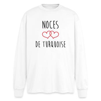 Türkis Hochzeit 18 Jahre Ehe - Oversized Langarmshirt  - Weiß - Vorne - AI Model Male 185 light (185cm)