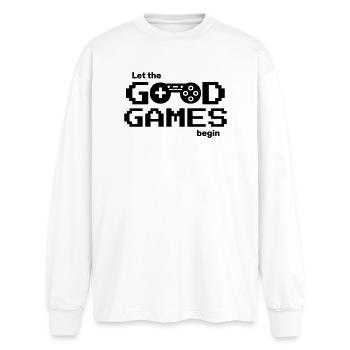 Let the good games begin – Pixel-Controller - Oversized Langarmshirt  - Weiß - Vorne - AI Model Male 185 light (185cm)