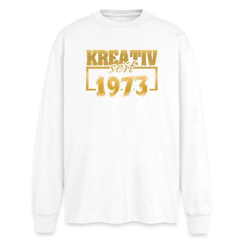 1973 - Oversized Long Sleeve T-Shirt - white - Front - AI Model Male 185 light (185cm)