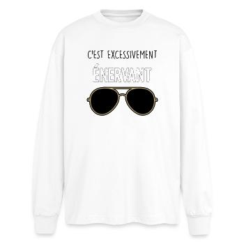 C'est Excessivement Énervant : Lunettes Aviateur - T-shirt manches longues oversize - blanc - Devant - AI Model Male 185 light (185cm)