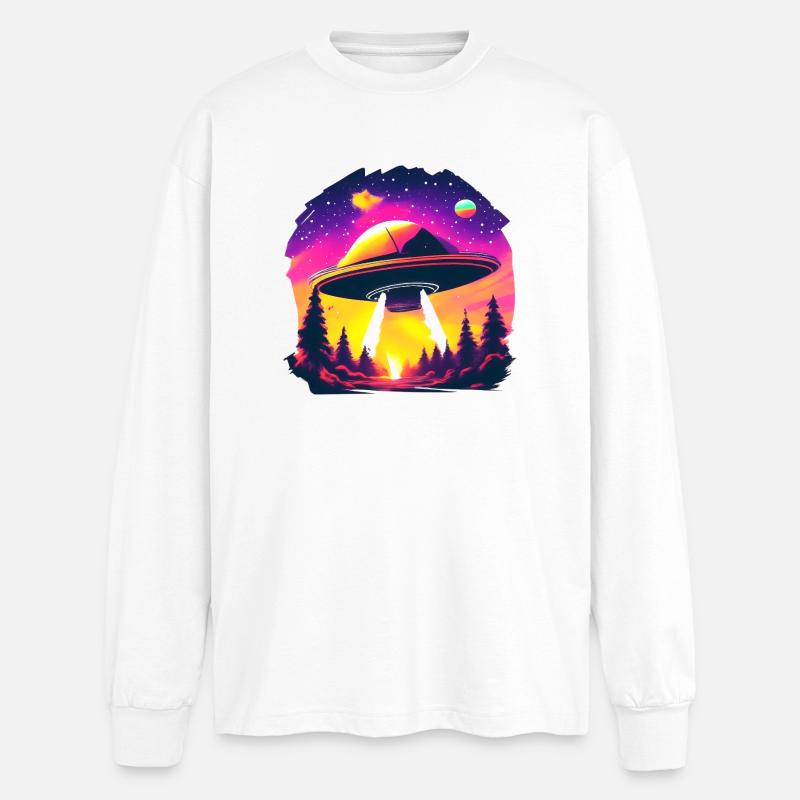 Neon-UFO über Neonwald - Oversized Langarmshirt  - Weiß