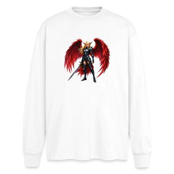 Karmesinroter geflügelter Krieger - Oversized Langarmshirt  - Weiß - Vorne - AI Model Male 185 light (185cm)