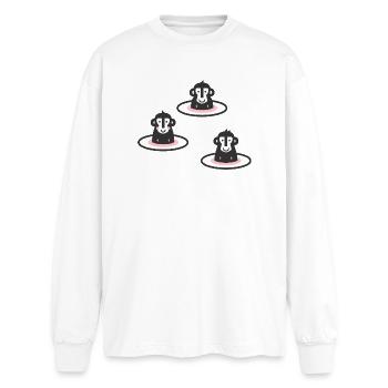 Drei japanische Schneeaffen, Makaken in Onsen, rosa - Oversized Langarmshirt  - Weiß - Vorne - AI Model Male 185 light (185cm)