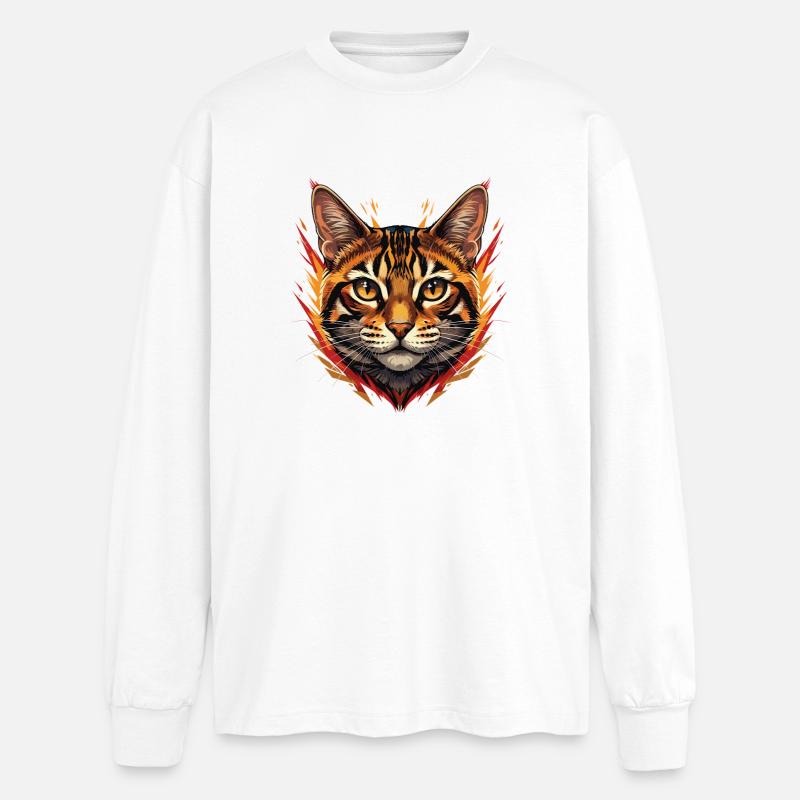 Flammen-Katze Kopf mit Feuerakzenten - Oversized Langarmshirt  - Weiß