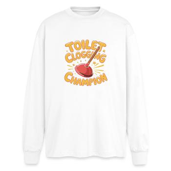 Champion du bouchon des toilettes, Chouchouteuse drôle - T-shirt manches longues oversize - blanc - Devant - AI Model Male 185 light (185cm)