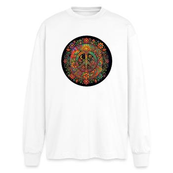 Frieden Liebe Natur Hippie - Oversized Langarmshirt  - Weiß - Vorne - AI Model Male 185 light (185cm)