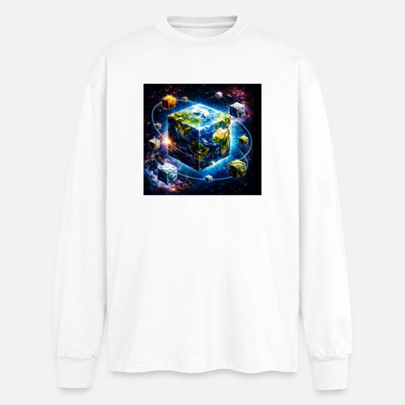 Earth Cube in Space - Oversized Long Sleeve T-Shirt - white