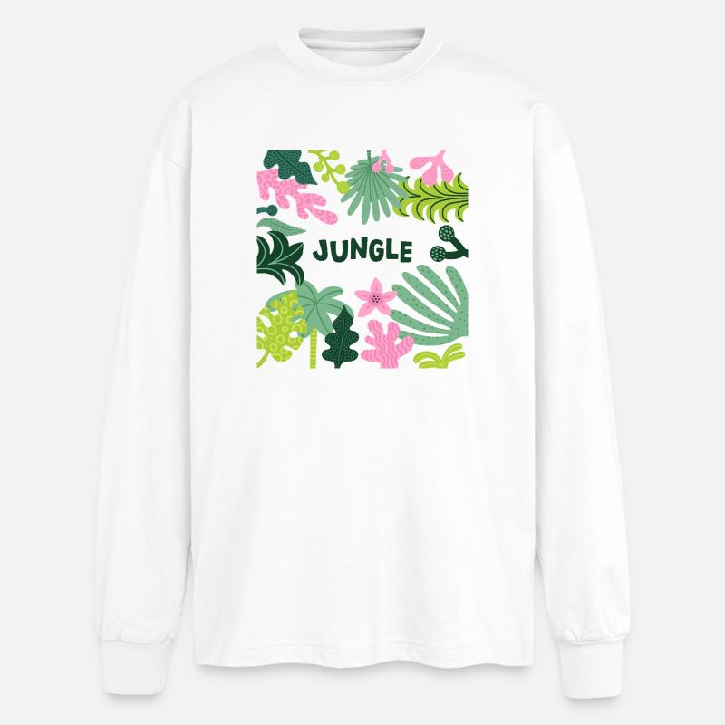 Jungle Tropical Leaves Pattern Nature Design - Oversized Langarmshirt  - Weiß