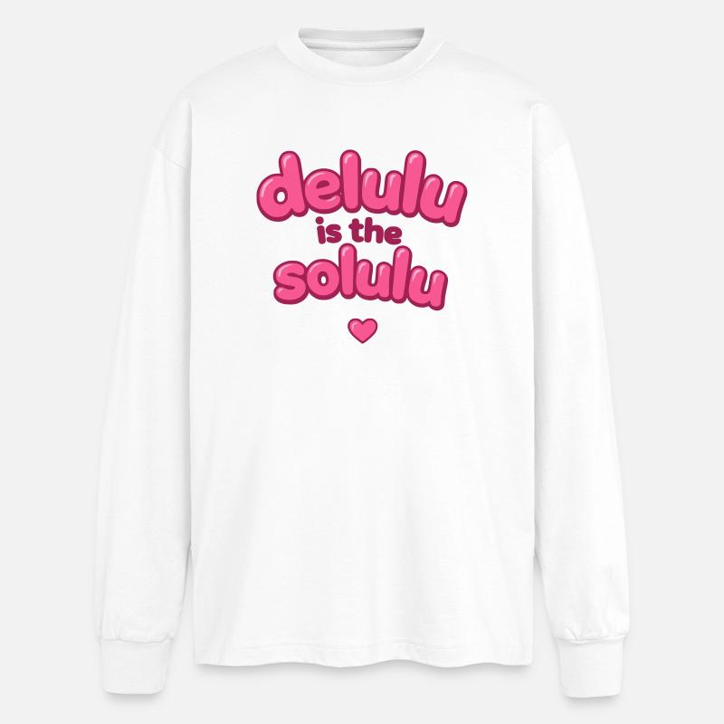Delulu Pink Bubble Text - Oversized Langarmshirt  - Weiß
