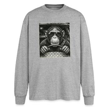 Blitzer Falle Affe Auto Fahrer - Oversized Langarmshirt  - Grau meliert - Vorne - AI Model Female 180 light (180cm)