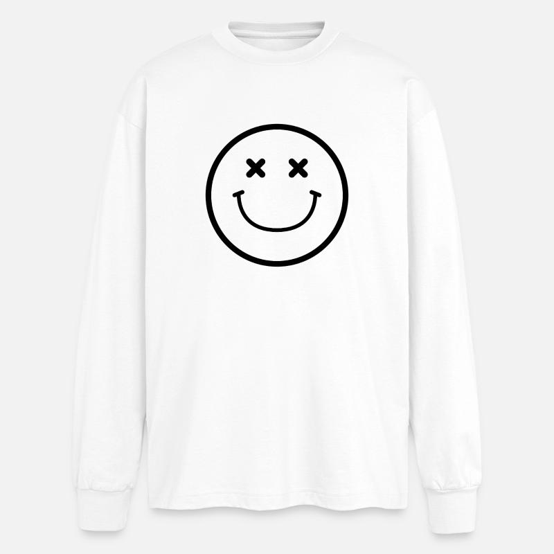 Smiley-Gesicht - Oversized Langarmshirt  - Weiß