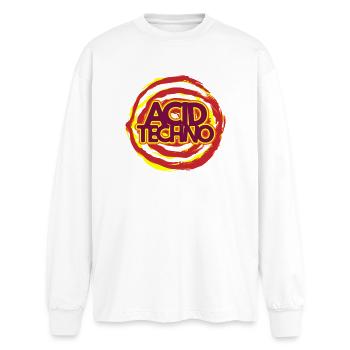 Acid Techno Neon-Logo - Oversized Langarmshirt  - Weiß - Vorne - AI Model Male 185 light (185cm)