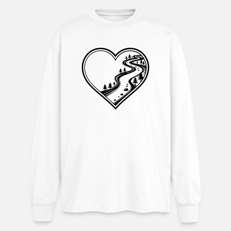 Personalisiebares Herz mit Wald-, Wanderpfad - Oversized Langarmshirt  - Weiß