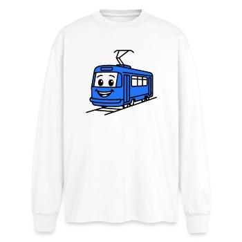 Straßenbahn-Cartoon - Oversized Langarmshirt  - Weiß - Vorne - AI Model Male 185 light (185cm)