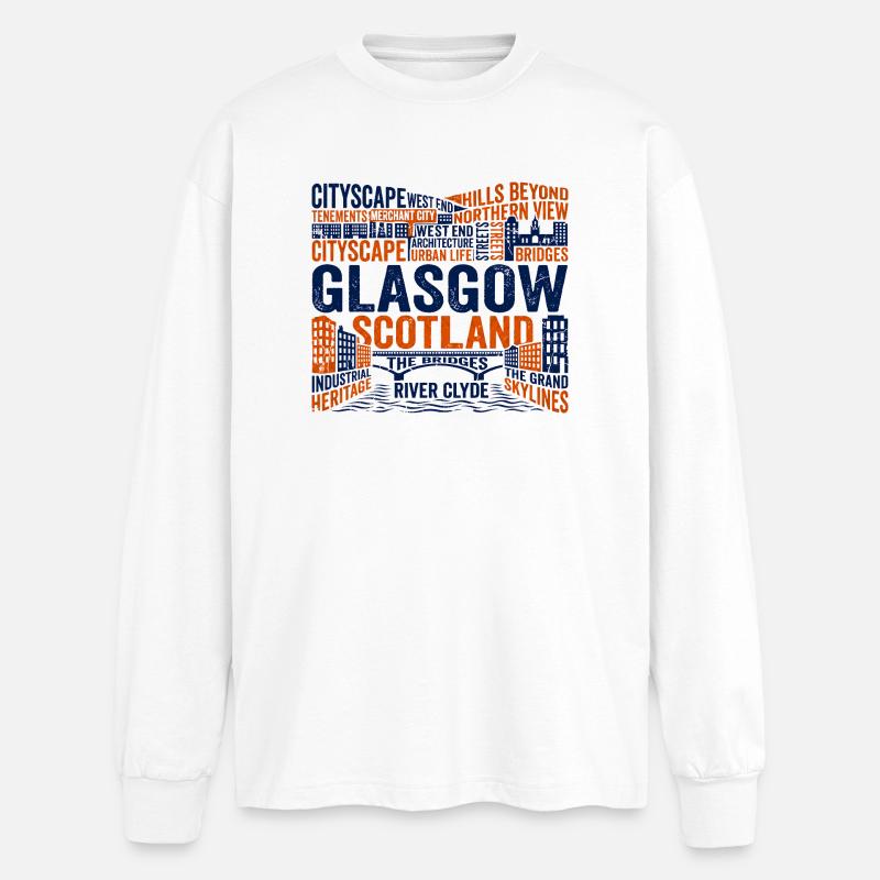 Glasgow Scotland Urban Skyline River Clyde - Oversized Langarmshirt  - Weiß
