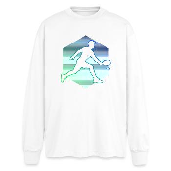 Pickleball athlete Geschenkidee für den Geburtstag - Oversized Langarmshirt  - Weiß - Vorne - AI Model Male 185 light (185cm)