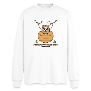 Niedliches Faultier am Bienenkorb - Oversized Langarmshirt  - Weiß - Vorne - AI Model Male 185 light (185cm)