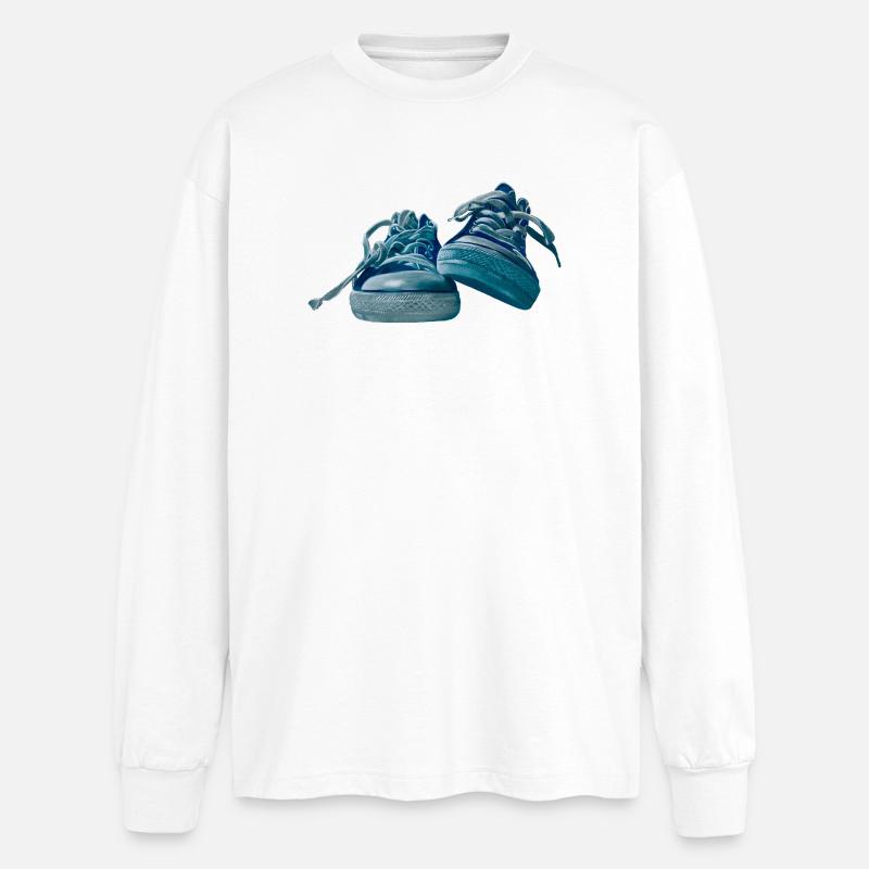 Design de baskets bleues - T-shirt manches longues oversize - blanc
