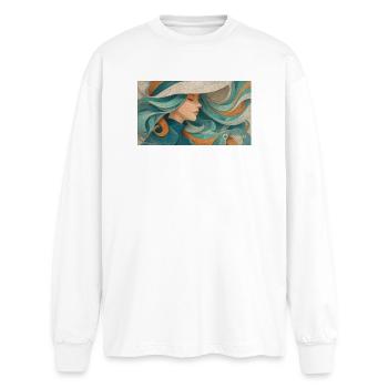 Fließendes Farbporträt Turquoise - Oversized Langarmshirt  - Weiß - Vorne - AI Model Male 185 light (185cm)