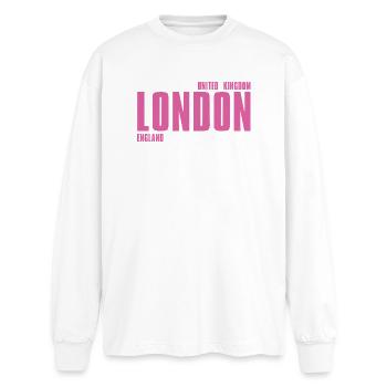 London – England Lyric Design - Oversized Langarmshirt  - Weiß - Vorne - AI Model Male 185 light (185cm)