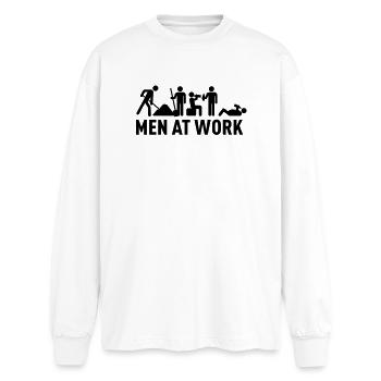men at work - männer bei der arbeit - bauarbeiter - Oversized Langarmshirt  - Weiß - Vorne - AI Model Male 185 light (185cm)