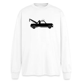 Abschleppwagen - Oversized Langarmshirt  - Weiß - Vorne - AI Model Male 185 light (185cm)