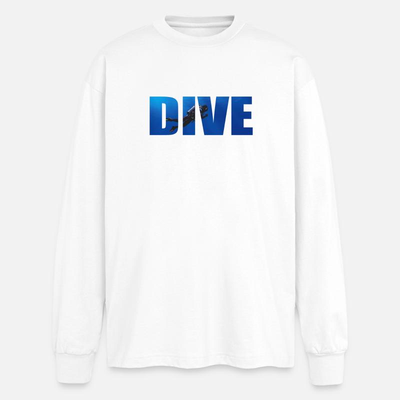 Dive Text with Diver in the Ocean - Oversized Long Sleeve T-Shirt - white
