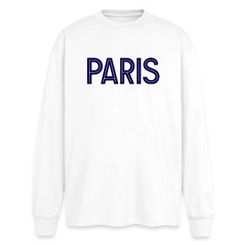 Paris Midnight Blue Geometrische Typografie - Oversized Langarmshirt  - Weiß - Vorne - AI Model Male 185 light (185cm)