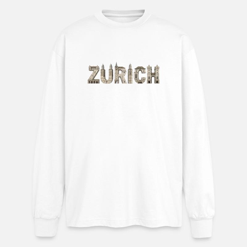 Zurich Architecture Typography - Oversized Long Sleeve T-Shirt - white