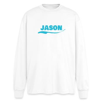 Cadeau pour Jason - T-shirt manches longues oversize - blanc - Devant - AI Model Male 185 light (185cm)
