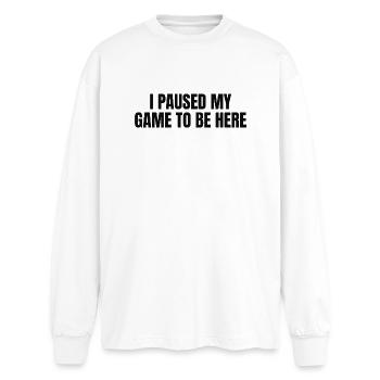 i paused my Coffe to be here - Oversized Long Sleeve T-Shirt - white - Front - AI Model Male 185 light (185cm)