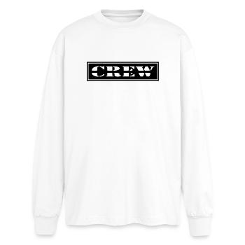 Crew Design im Patch Format - Oversized Langarmshirt  - Weiß - Vorne - AI Model Male 185 light (185cm)