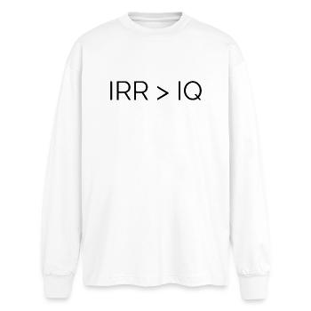 IRR > IQ T shirt for all Finance Bros - Oversized Long Sleeve T-Shirt - white - Front - AI Model Male 185 light (185cm)