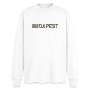 Budapest Architecture Typography - Oversized Long Sleeve T-Shirt - white - Front - AI Model Male 185 light (185cm)